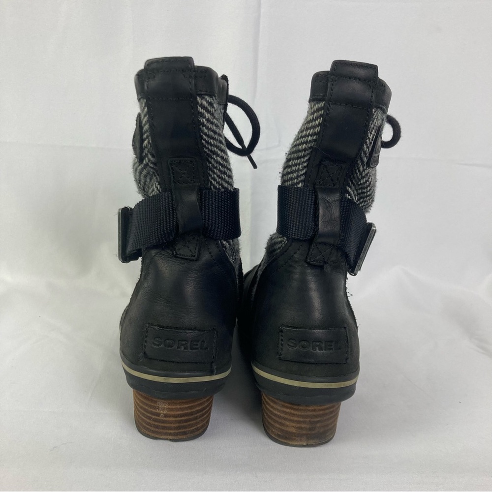 Sorel Women's Sz 9 Slimboot Black Tweed Lace Up Ankle Boots Heeled Winter - Picture 2 of 16
